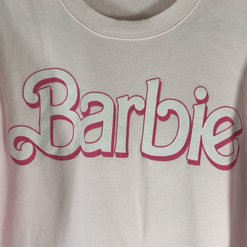 Barbie Sweater Women's Medium Pink Pullover Crew neck Fleece Lined Long Sleeve - Picture 4 of 7